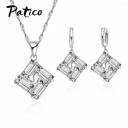 Necklace Earrings Set 925 Sterling Silver Needle Wedding & Engagement Jewellery Fashion Zircon Necklace&Earrings For Women Crystal Sets