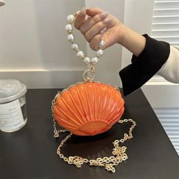 Acrylic Seashell Small Evening Bags For Women Pearl Chain Handbags Fashion Cute Mini Clutches Prom Party Shoulder Bags Handbag 240514