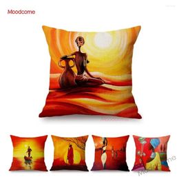 Pillow Orange Africa Abstract Oil Painting Art Home Decor Sofa Throw Cover African Life Impression Sunrise View