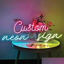 Decorative Objects Figurines Private Custom Neon Sign Personalised Name Design Business Room Wall Led Light Birthday Party Wedding Dho26
