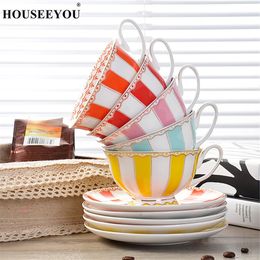 European Rainbow Bone China Coffee Cup Teacups Saucer Set Creative Ceramic Advanced Porcelain Valentine Tea 240518