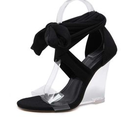 2023 Sexy ankle wrap clear heels fashion women shoes sandals platform wedges sandals size 35 to 416511725