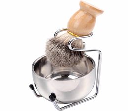 Men039s Shaving Brush Set Badger Hair Wood Handle Stainless Steel Foam Bowl Barber Men Facial Beard Cleaning Shave Tool HHA11846446139