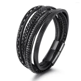 Bangle Light Luxury Fashion Multi-layer Hand-woven Genuine Leather Charm Bracelet For Men Magnetic Clasp