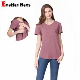 Maternity Tops Tees Emotion Moms Summer Invisible Zipper Pregnancy Maternity Top Lactation Clothing Breastfeeding For Pregnant Women Big Size Y240518