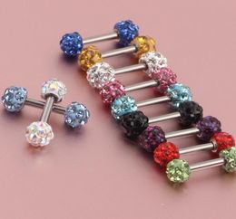 Body Jewellery Whole 50pcslot mix 10 Colours crystal ball earring body piercing Jewellery fake ear stud tongue ring9947996