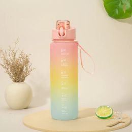 Tumblers Drinking Water Mug Tri Colour Gradient Cup Riding Bottle Outdoor Frosted Rainbow Sports Drop Delivery Home Garden Kitchen Dini Ot9X2