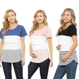 Maternity Tops Tees Summer Short Sleeve Breastfeeding Tops Maternity Casual Clothes Cotton Nursing T-shirt For Pregnant Women Large Size S-XXL H240518