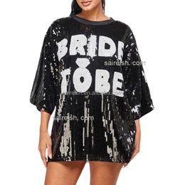 Saireish Sequins Bride To Be Black Drop Shoulder Oversized Manufacturer High Quality T Shirt