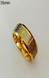 High quality european USA tungsten ring 8mm Gold filled Jesus Ring men women engrave letter bible ring1680878