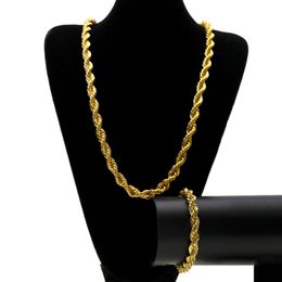 10MM Hip Hop Twisted Rope Chains Jewellery Set Gold Silver Plated Thick Heavy Long Necklace Bracelet Bangle for Men s Rock Jewellery A0106 1788