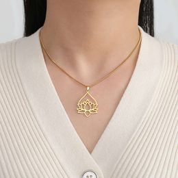 Yoga Lotus Flower Collana in acciaio inossidabile Women Buddhism Unalome Pendant Bohémien Spiritual Jewelry Valentine S Day Gift