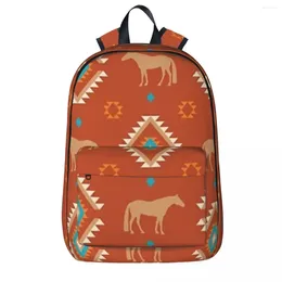 Backpack Southwest Horse Pattern - Rust Woman Backpacks Boys Girls Bookbag Waterproof Students School Bags Portability Laptop Rucksack