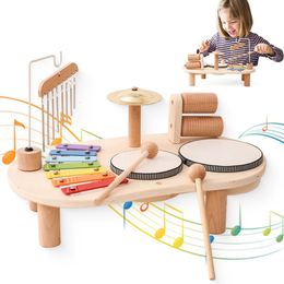 Baby Wooden Musical Instruments Toys Multifunctional Percussion Instruments Drum Eight Tone Piano Montessori Toys Birthday Gifts 240510