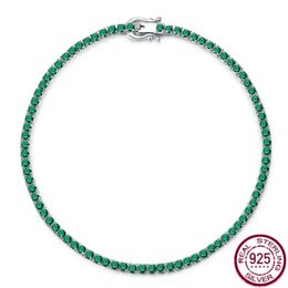 Hip Hop Rock 925 Sterling Silver Bracelet Round Blue Tennis Chain Boutique Beads Wedding 240515