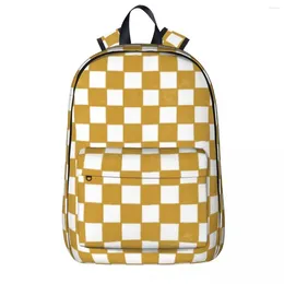 Backpack Yellow Checkerboard Pattern Backpacks Boys Girls Bookbag Children School Bags Cartoon Kids Rucksack Travel Shoulder Bag