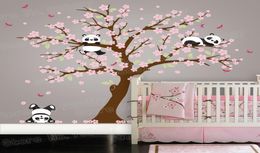 Panda Bear Cherry Blossom Tree Wall Decal for Nursery Vinyl Self Adhesive Wall Stickers Flower Tree Home Decor Bedroom ZB572 201206398391