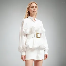 Женские блузки сплошной лоскут минималистская рубашка для женщин стоять воротник с длинным рукавом тунику сплайсин