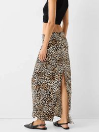 Skirts Women Summer A Line Pencil Long Skirt Mob Wife Aesthetic Animal Cheetah Leopard Print Low Rise Slit