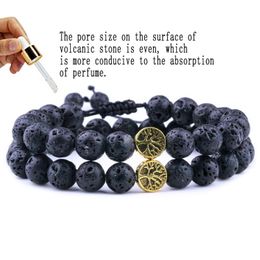 Beaded 8Mm Black Lava Stone Tree Of Life Beads Weave Bracelets Diy Aromatherapy Essential Oil Diffuser Bracelet For Women Men Friend J Otdeq