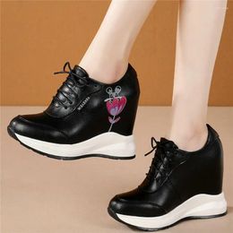 Boots Casual Shoes Women Genuine Leather High Heel Ankle Female Round Toe Fashion Sneakers Platform Wedges Oxfords Flowers