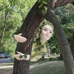 Garden Decorations Fairy Tree Hugger Sculpture Peeker Resin Figurine Statue Face Decor For Patio Outdoor Party Christmas Holiday