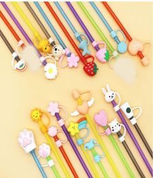 Silicone Straws Cap Dustproof Cartoon Cute Reusable Drinking Straw Topper ECO Friendly4073111