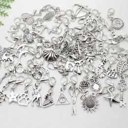 Wholesale - MIC IN STOCK 100 Pcs lot Mixed Charms pendant lobster Clasp Dangle For Bracelet Jewellery Making findings 215c