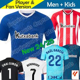2024 Maglie di calcio Bilbao Club Maglie atletica Kit Anniversary Shirt Footbnall 23 24 25 Home Away Blue White Full Kit Full Kit Versione Muniain Williams Raul Garcia