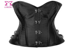 Steel Ring Buckled Black Satin Gothic Corset Top Bustier Sexy Korsett For Women Corselet Overbust Corsets Burlesque Clothing3578408