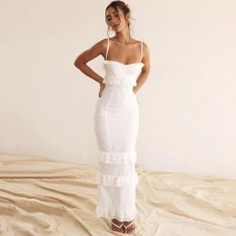 Casual Dresses Women's Sexy Long Halter Dress White Crochet Slim French Party Club Vacation Travel