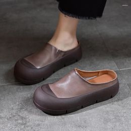 Slippers Retro Leather Half Female Summer Wear Niche Original Layer Cowhide Flat
