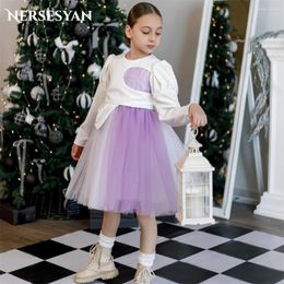 Girl Dresses Nersesyan Mix Colours Elegant Flower A-Line Long Sleeves Cut Out Tulle Christmas Occasional Party Gowns For Birthday