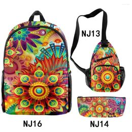 Backpack Harajuku Funny Abstract Patterns 3D Print 3pcs/Set Pupil School Bags Travel Laptop Chest Bag Pencil Case