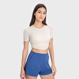 Lu Align T-shirt Kvinnor Summer Tee Active Wear Fiess Short Sleeve Crop Mujer Tee Women Custom Sport Tank Top Gym Vest Sport Shirts