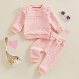 Clothing Sets Toddler Baby Girl Pants Outfit Long Sleeve Heart Lace Sweatshirt Bow Decor 2pcs