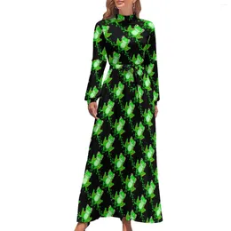 Casual Dresses Green Funny Frog Dress Cute Animal Print Sexy Maxi Street Fashion Beach Long High Waist Pattern Clothing