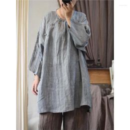 Women's Blouses Johnature 2024 Woman Spring Original Linen Chinese Style Shiet Fashion Retro Solid Color Long Sleeves Vintage Loose Shirt