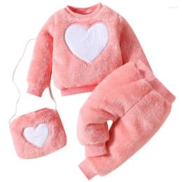 Clothing Sets 3Piece Fall Winter Born Girls Clothes Korean Cute Flannel Warm Thick Tops Pants Bag Baby Toddler Outfits BC1687