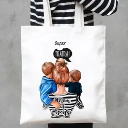 Shopping Bags Fashion Casual Mom Mama Mother Print Shoulder Canvas Striped Son Sweet Shopper Handbags Girls Women Tote Bag