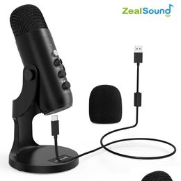 Microphones Zealsound Professional Usb Condenser Microphone Studio Recording Mic For Pc Computer Gaming Streaming Podcasting Laptop Dhxyr