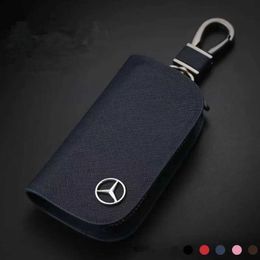 Car Stickers Leather Car Key Case Cross Pattern Car Key Cover Key Holder for Mercedes Benz New B/C/E Class A Class C200L GLC GLK CLA GLA T240513