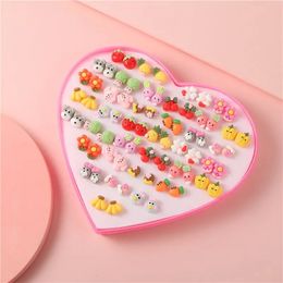 36Pairslot Random Cute Romantic Hypoallergenic Resin Stud Earrings Set For Women Girls Multicolor Fruit Flower Ear Gifts 240511