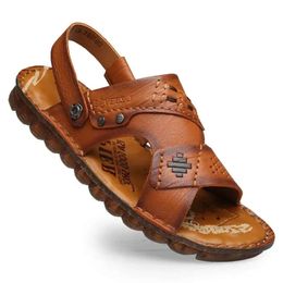 Men Slippers Sandals Genuine Leather Cowhide Male Summer Shoes Outdoor Casual Beach 84b5