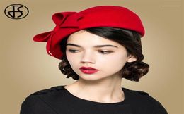 FS Elegant 100 Wool Felt Fedora White Black Ladies Red Hats Wedding Fascinators Women Bowknot Berets Caps Pillbox Hat Chapeau12965382275