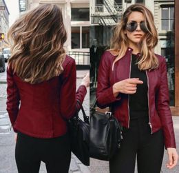 Women039s Cool Leather Jacket Womens Ladies Retro Rivet Zipper Up Bomber Jacket Casual Coat Outwear PU chaquetas mujer1239076