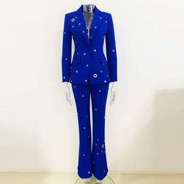 Women's Suits & Blazers Star Fashion New Heavy Industry Metal Hole One Button Suit Coat Pants Set, Two Pieces