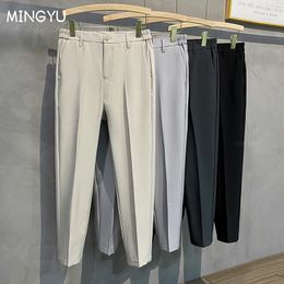 Spring Summer Mens Casual Pants Suit Pant Slim Fit Work Elastic Waist Jogging Business Trousers Male Black Plus Size 40 42 240518