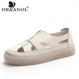 Casual Shoes DRKANOL Fashion Solid Color Genuine Leather Loafers Women Slip On Flat Hollow Breathable Soft Comfort Sandals Lady