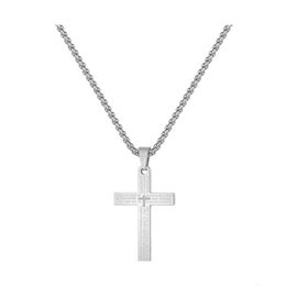 Pendant Necklaces Stainless Steel Cross Necklace Fashion Men Women Gold Sier Colour Bible Scriptures Christian Prayer Jewellery Gifts D D Dhpyu